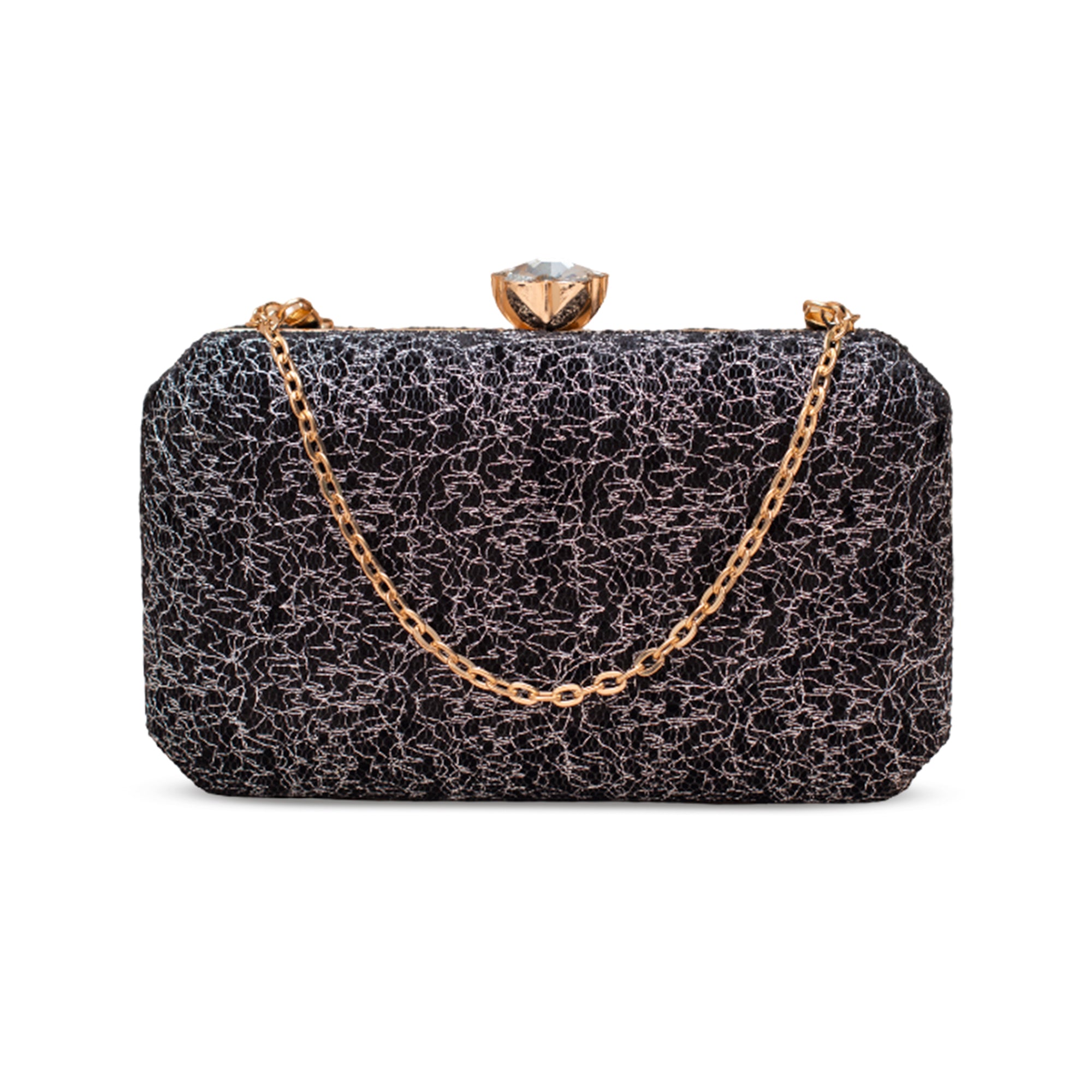 Artklim Textured Black Embroidery Clutch