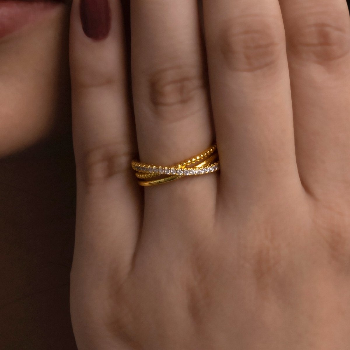 Artklim Gold Plated Studded Cross Design Ring