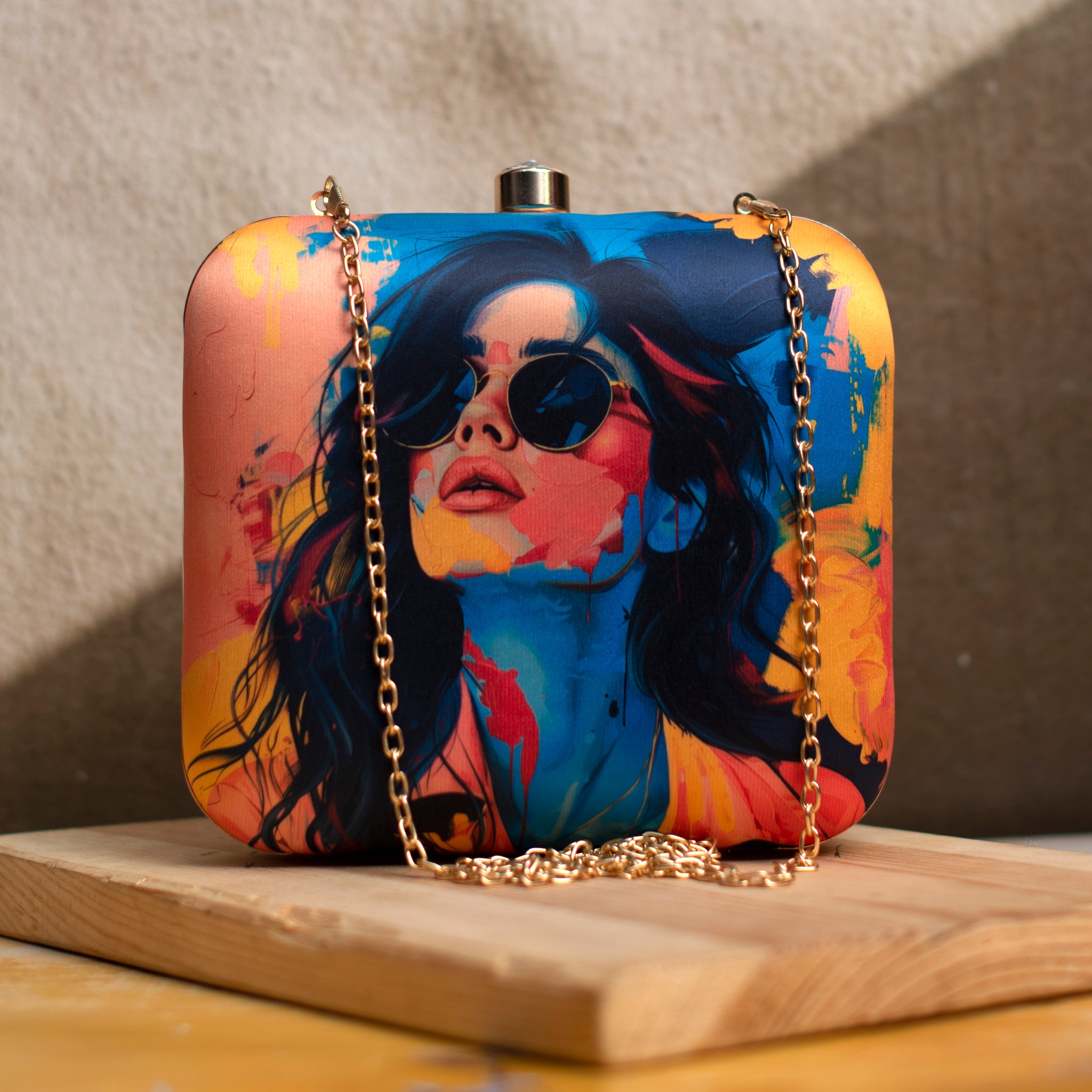 Multicolour Woman Portrait Clutch