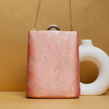 Peach Floral Brocade Vertical Clutch