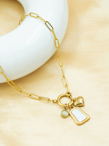 Artklim Heart and White MOP Anti Tarnish Pendant