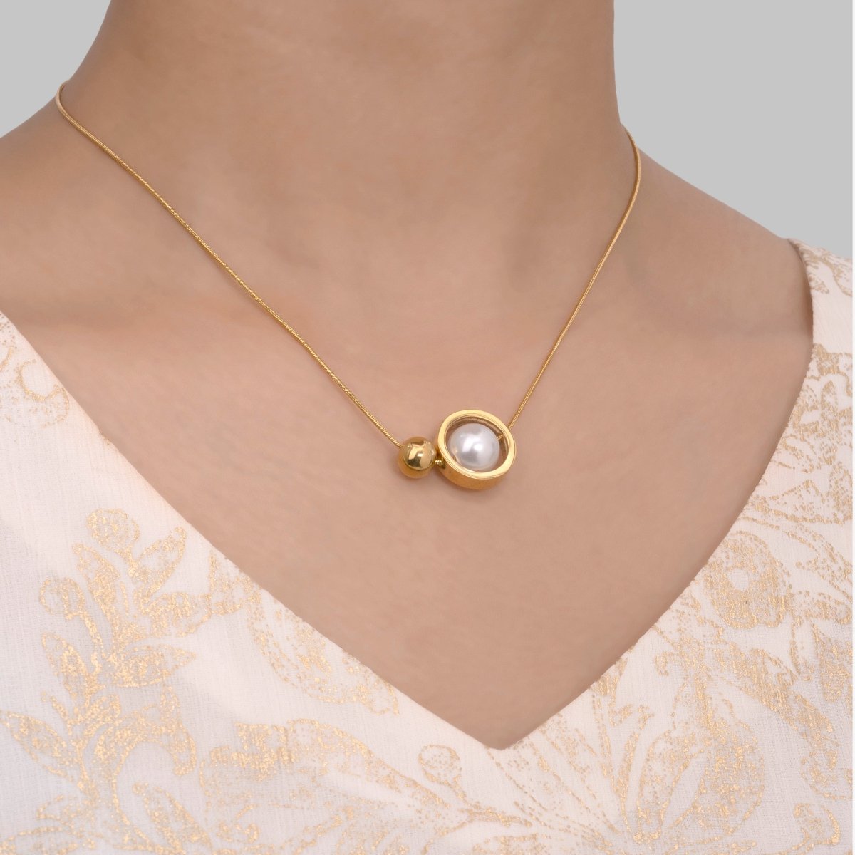Artklim Gold Plated White Pearl Pendant Necklace
