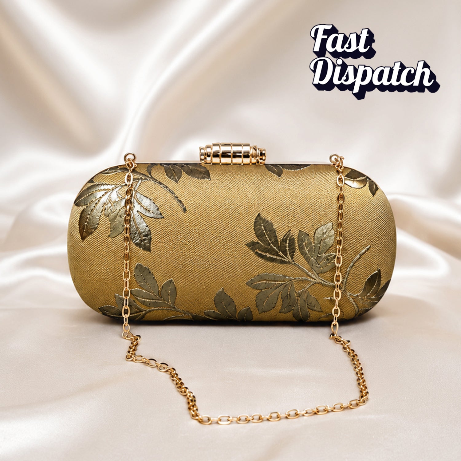 Artklim Golden Floral Embroidered Clutch