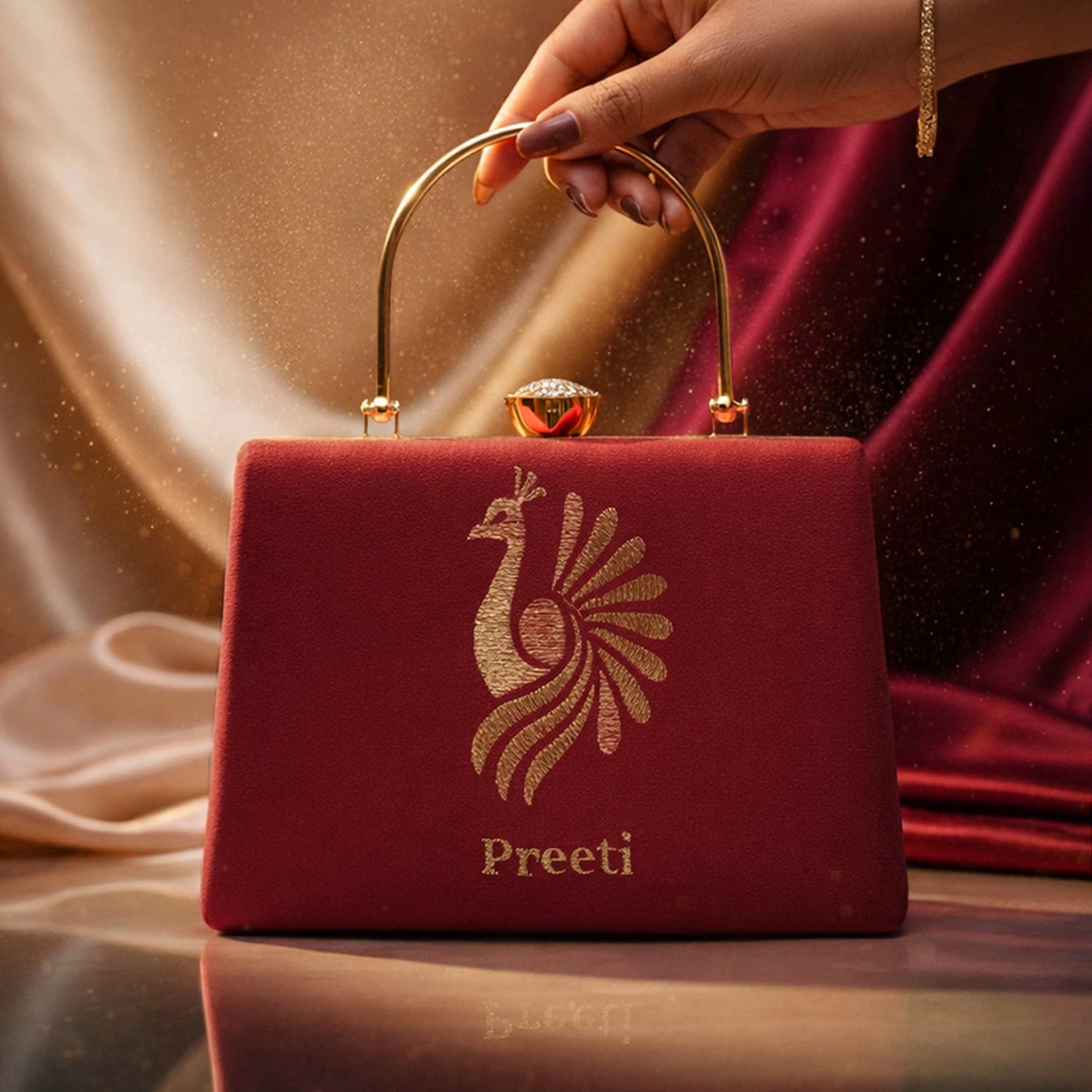 Artklim Peacock Embroidery Name Customized Clutch