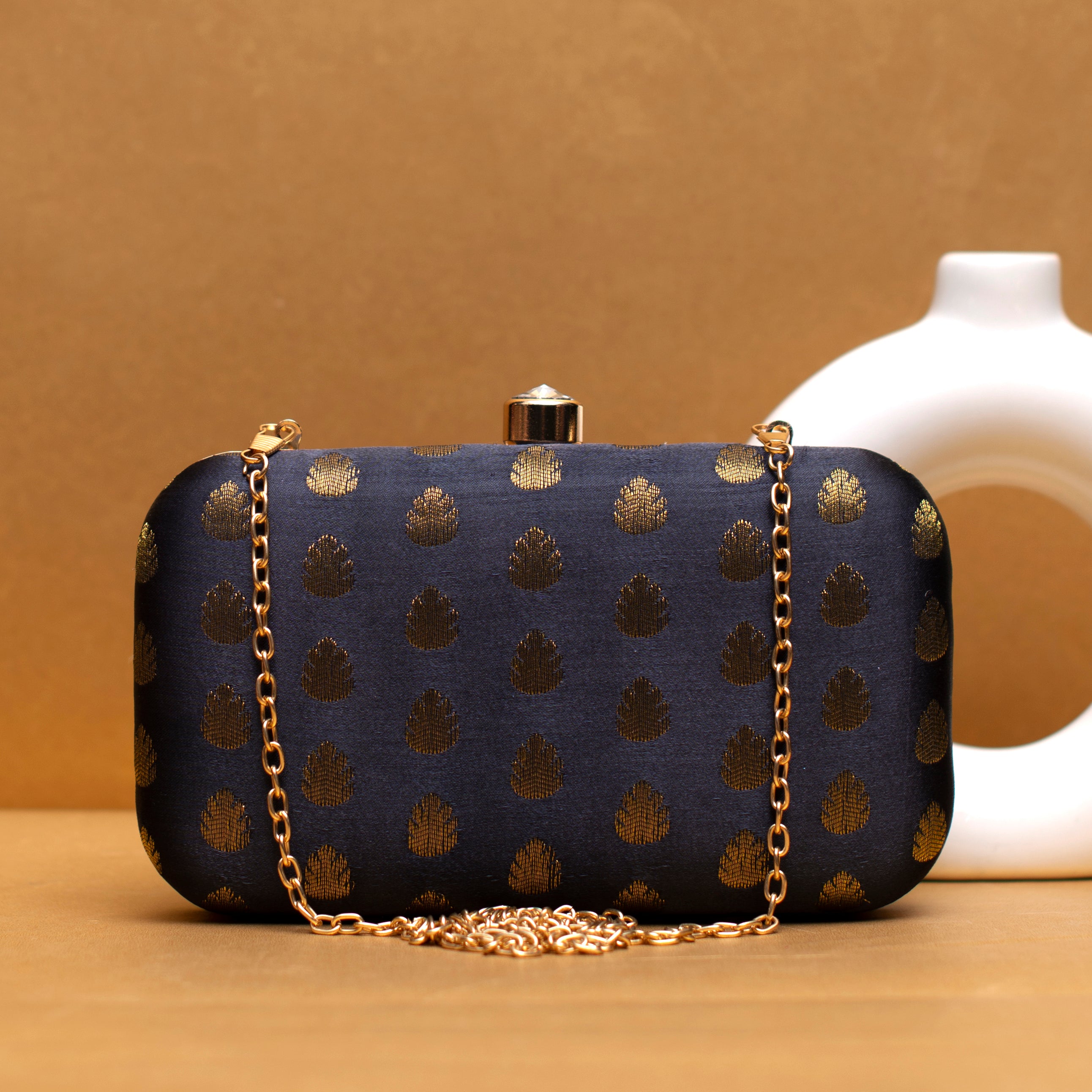 Black Brocade Fabric Clutch