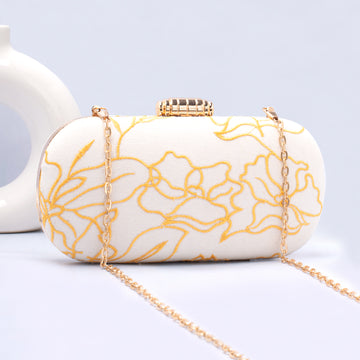 Artklim Off White Base Yellow Threadwork Embroidery Capsule Clutch