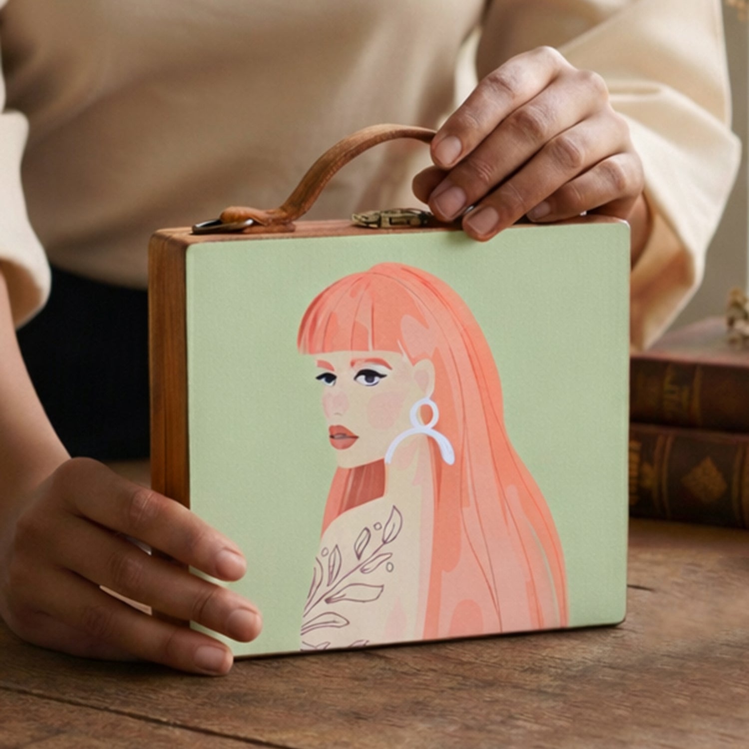 Coral Hair Women Printed Suitcase Style