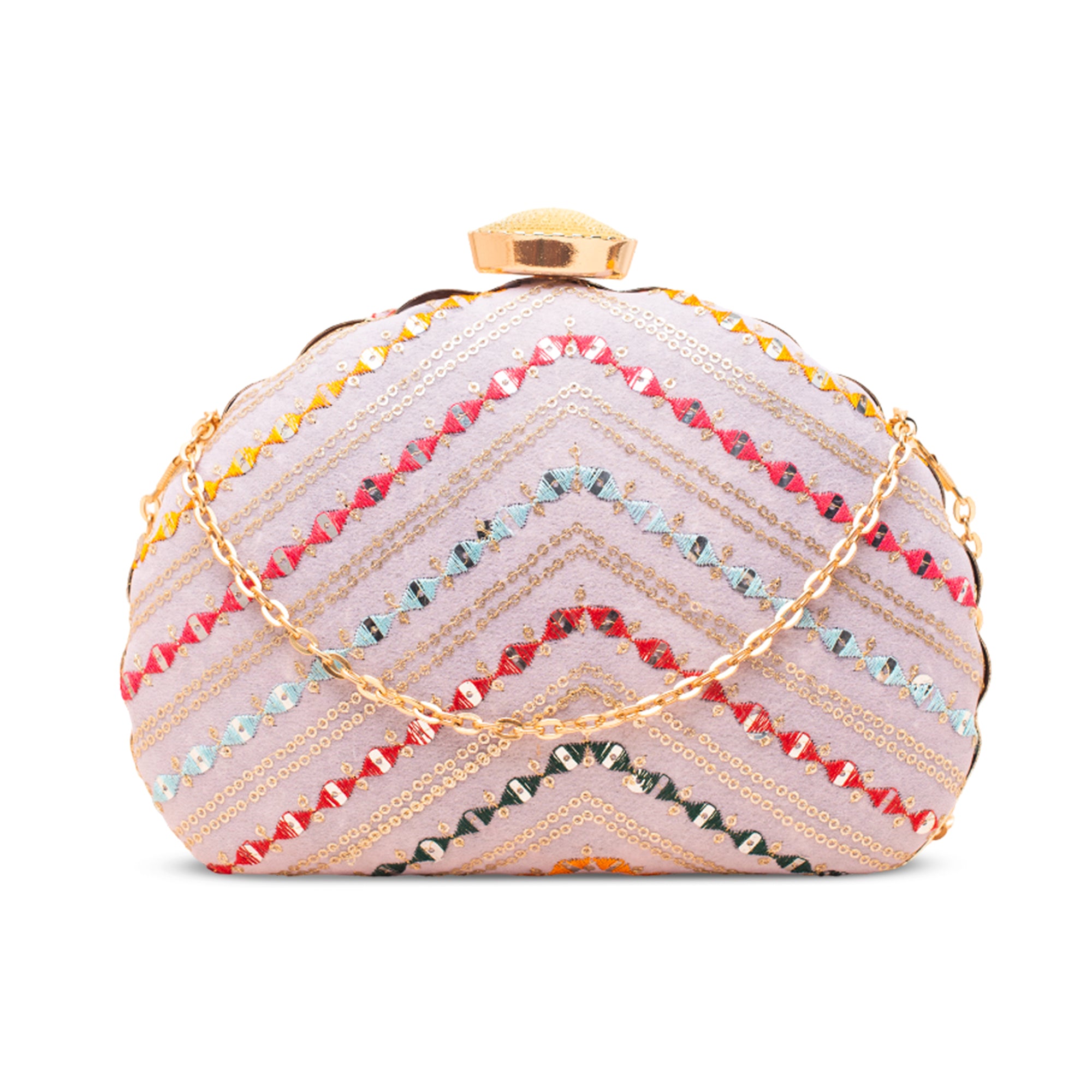 Artklim Pink Sequins Embroidery D-shape Clutch