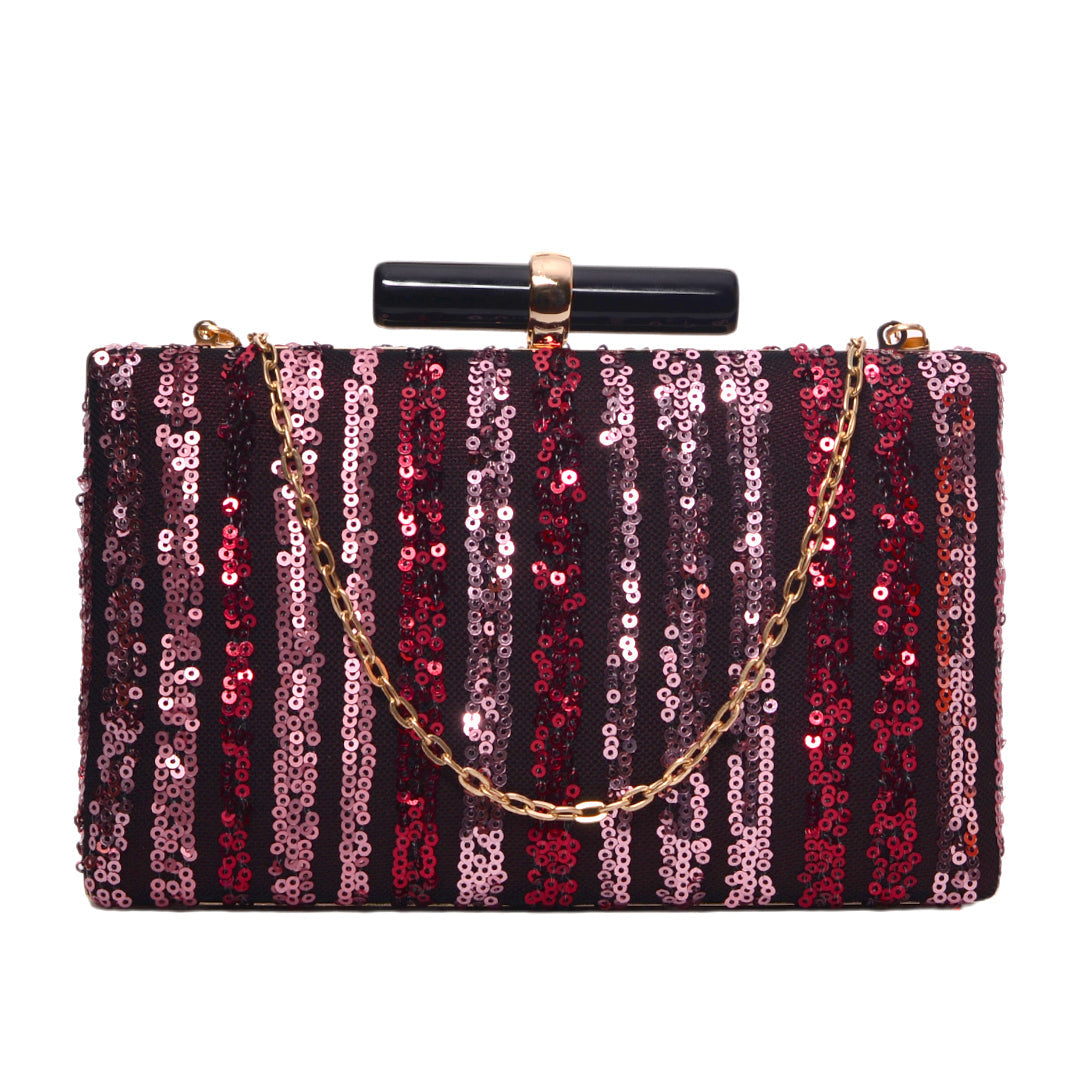 Artklim Multi-Sequin Stripes on Black Base Clutch