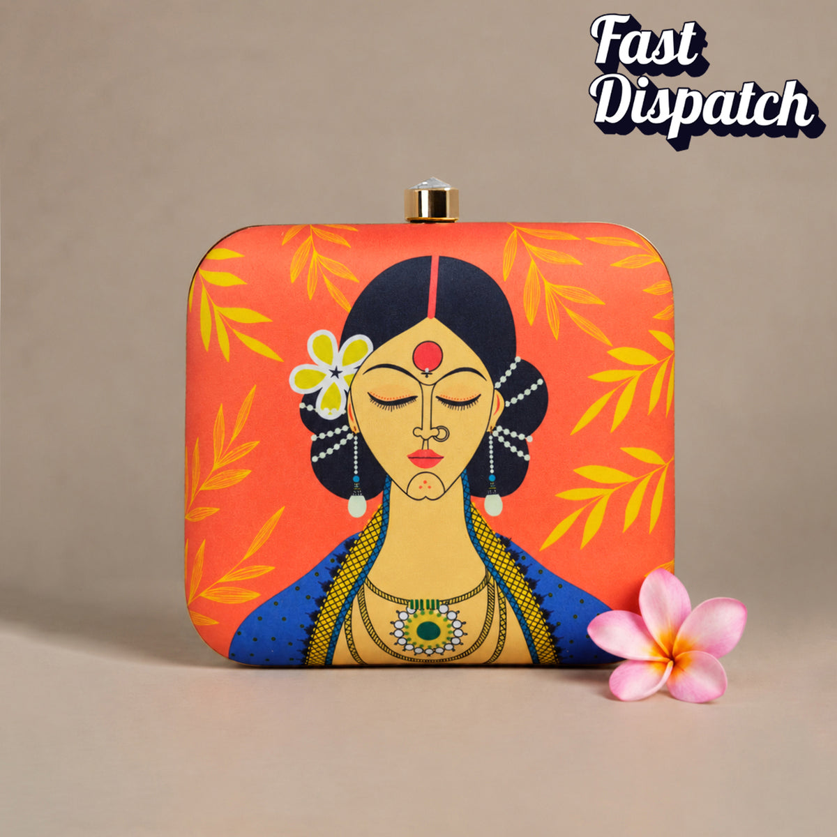 Artklim Traditional Indian Woman Portrait Floral Printed Clutch