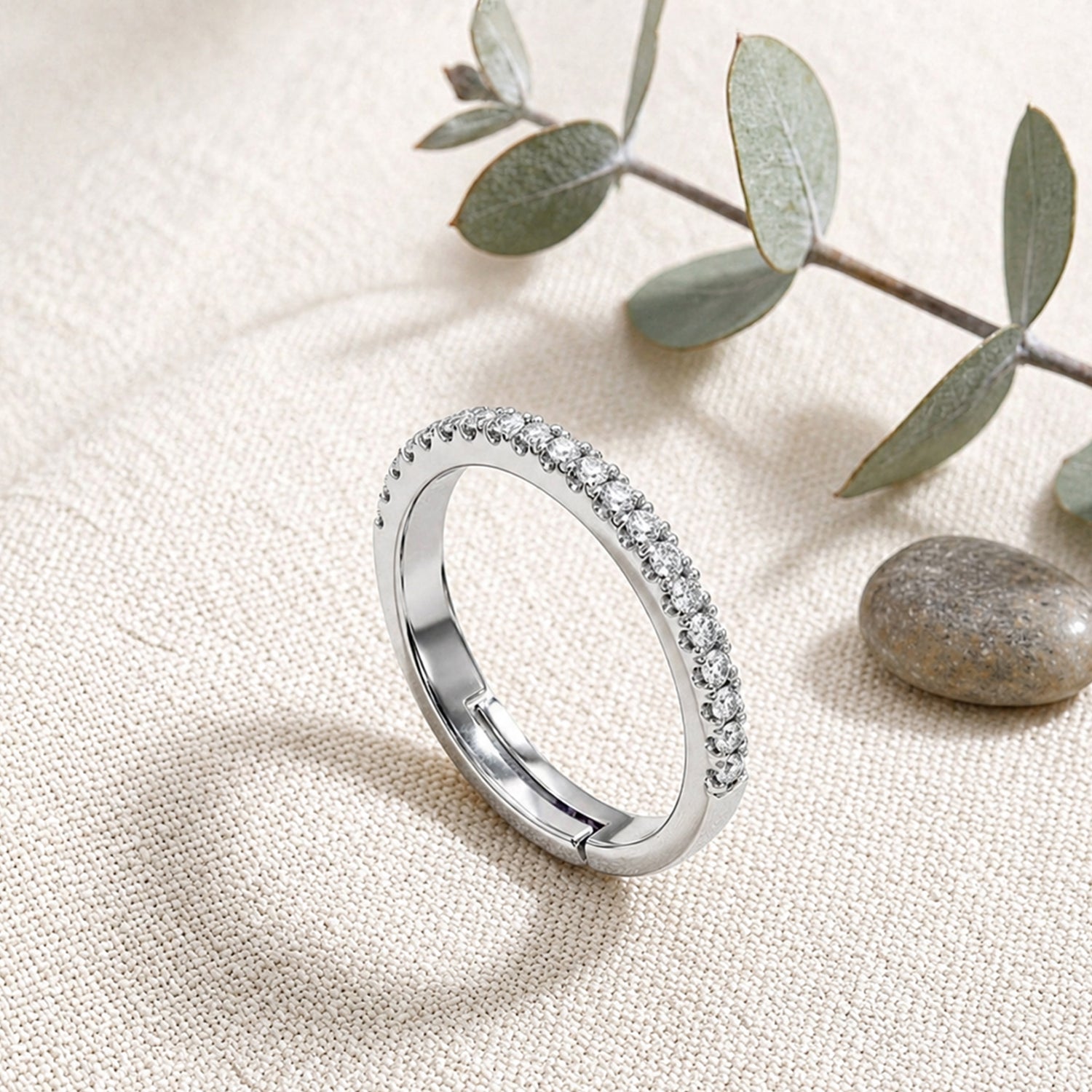 Artklim Silver-Tone Minimalist Silver Adjustable Crystal Band Anti-Tarnish Ring