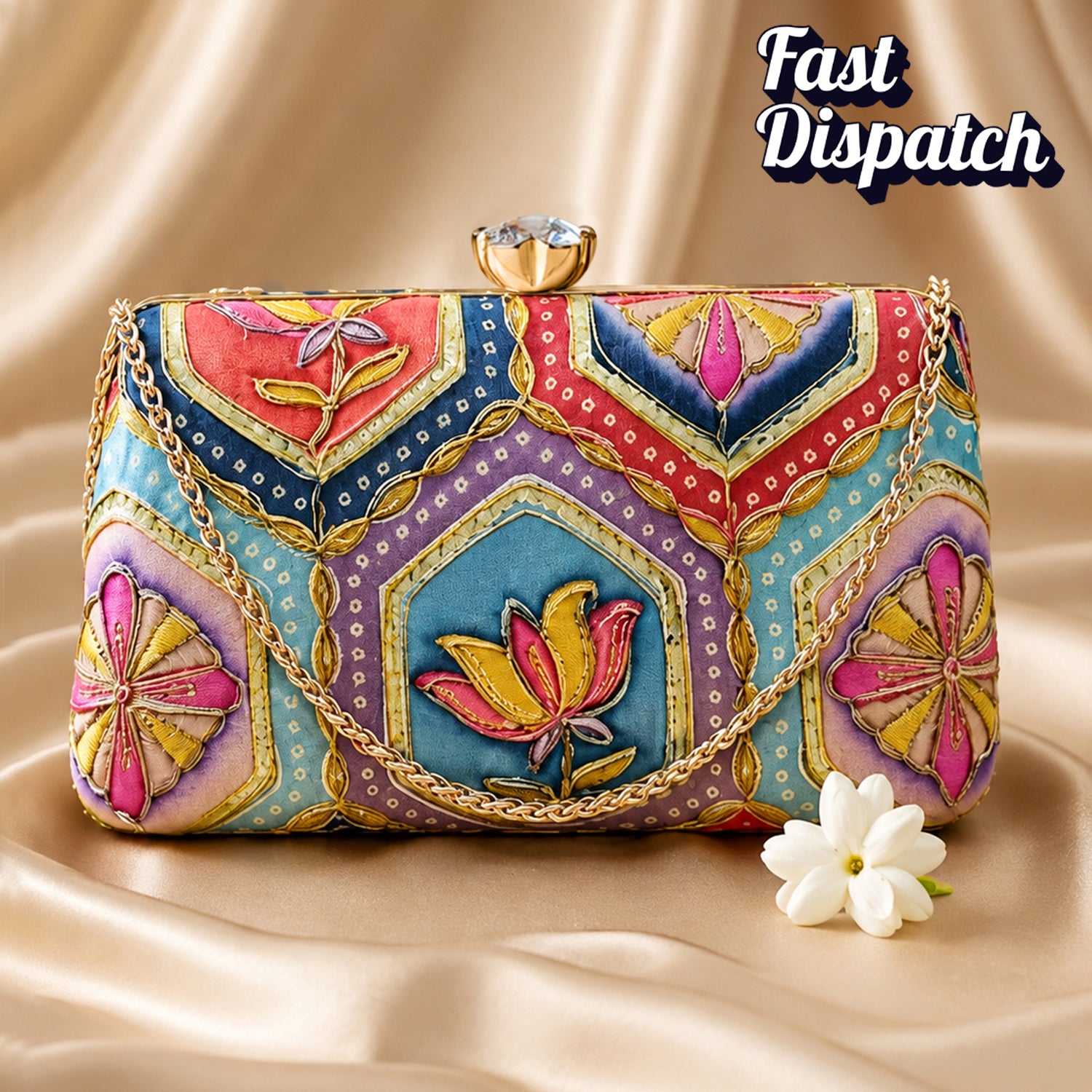 Artklim Multicolor Floral Embroidered Clutch