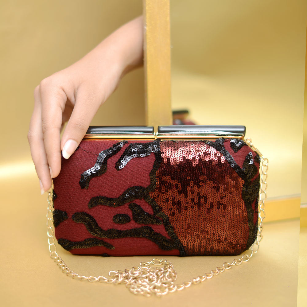 Maroon Sequence Evening Clutch