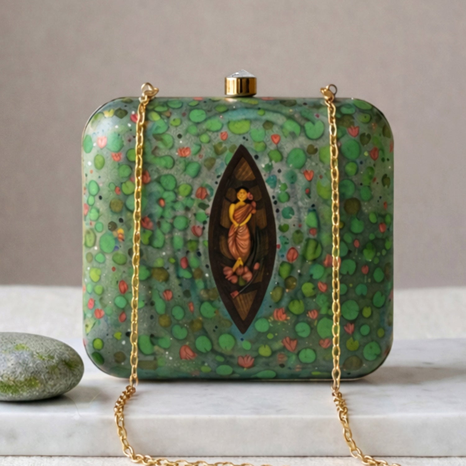 Artklim Green Serenity Printed Clutch