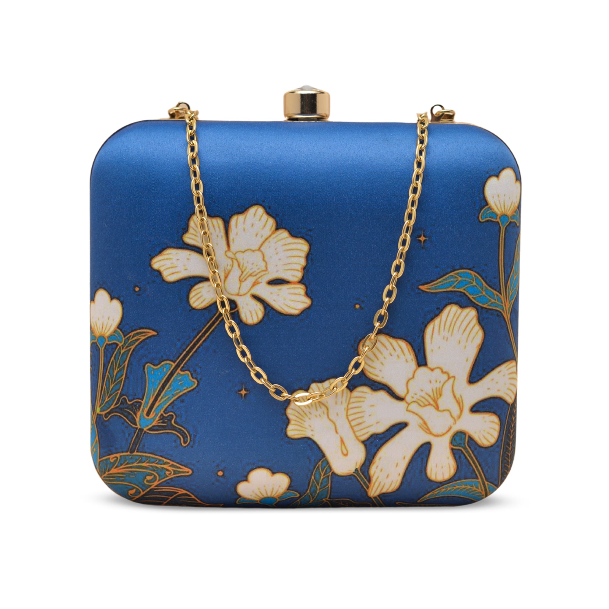 Artklim Blue with White Floral Outline Portrait Clutch