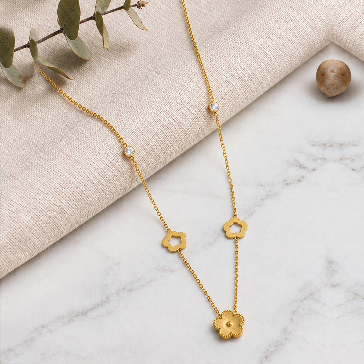 Artklim Golden Floral Charm Crystal Anti-Tarnish Pendant Necklace