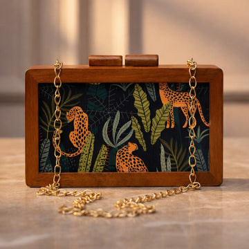 Artklim Leopard Print Wooden Clutch