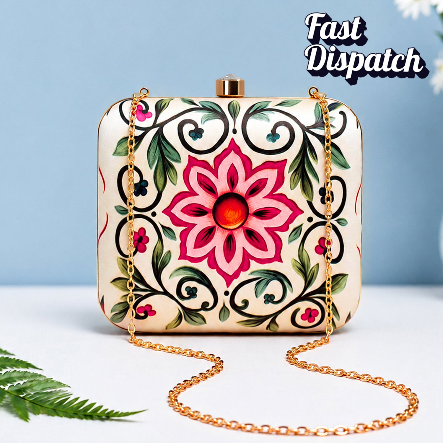Artklim Floral Lotus Printed Designer Clutch
