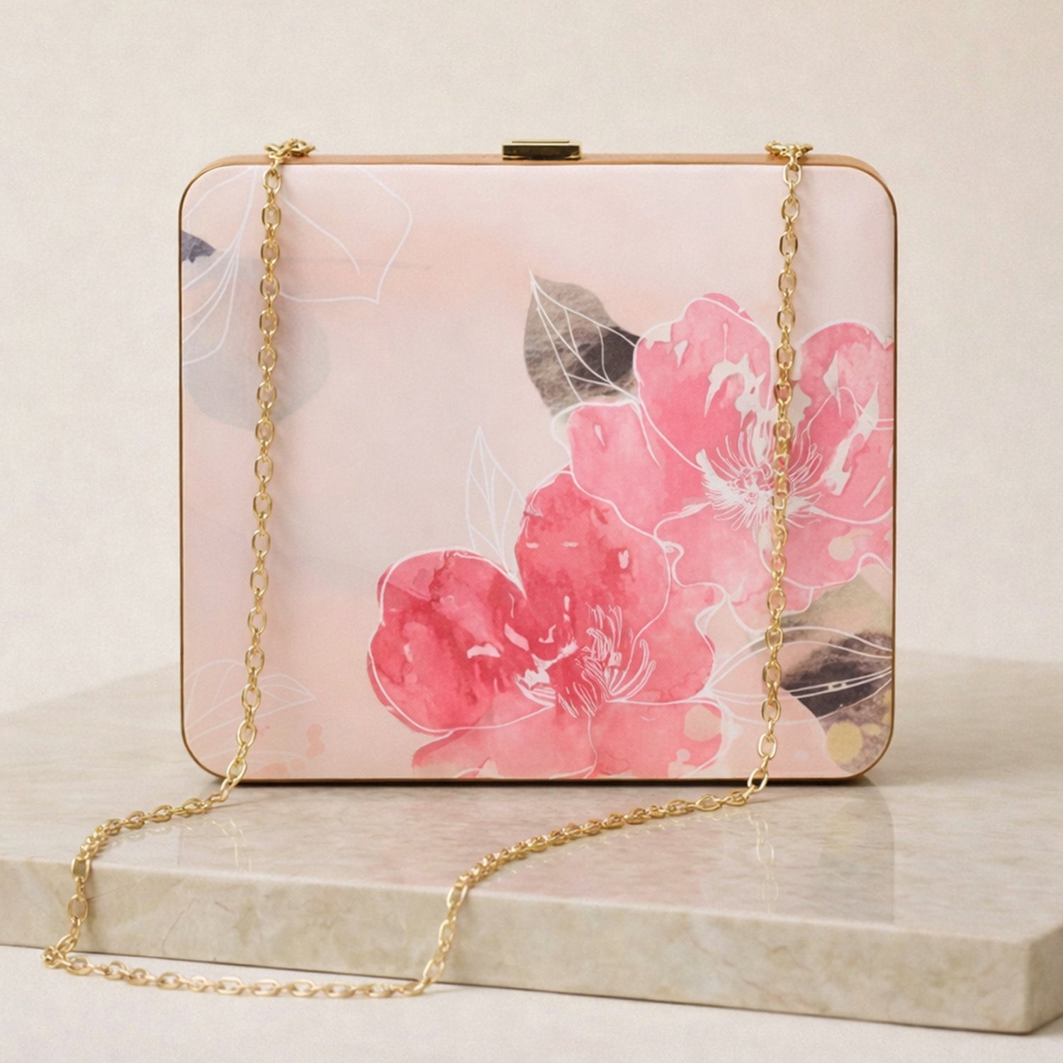 Pink Floral MDF Clutch