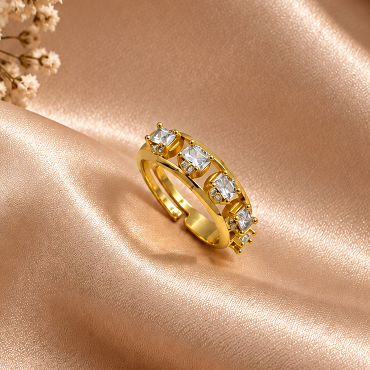 Artklim Elegant Multi-Stone Crystal Gold-Tone Statement Anti-Tarnish Ring