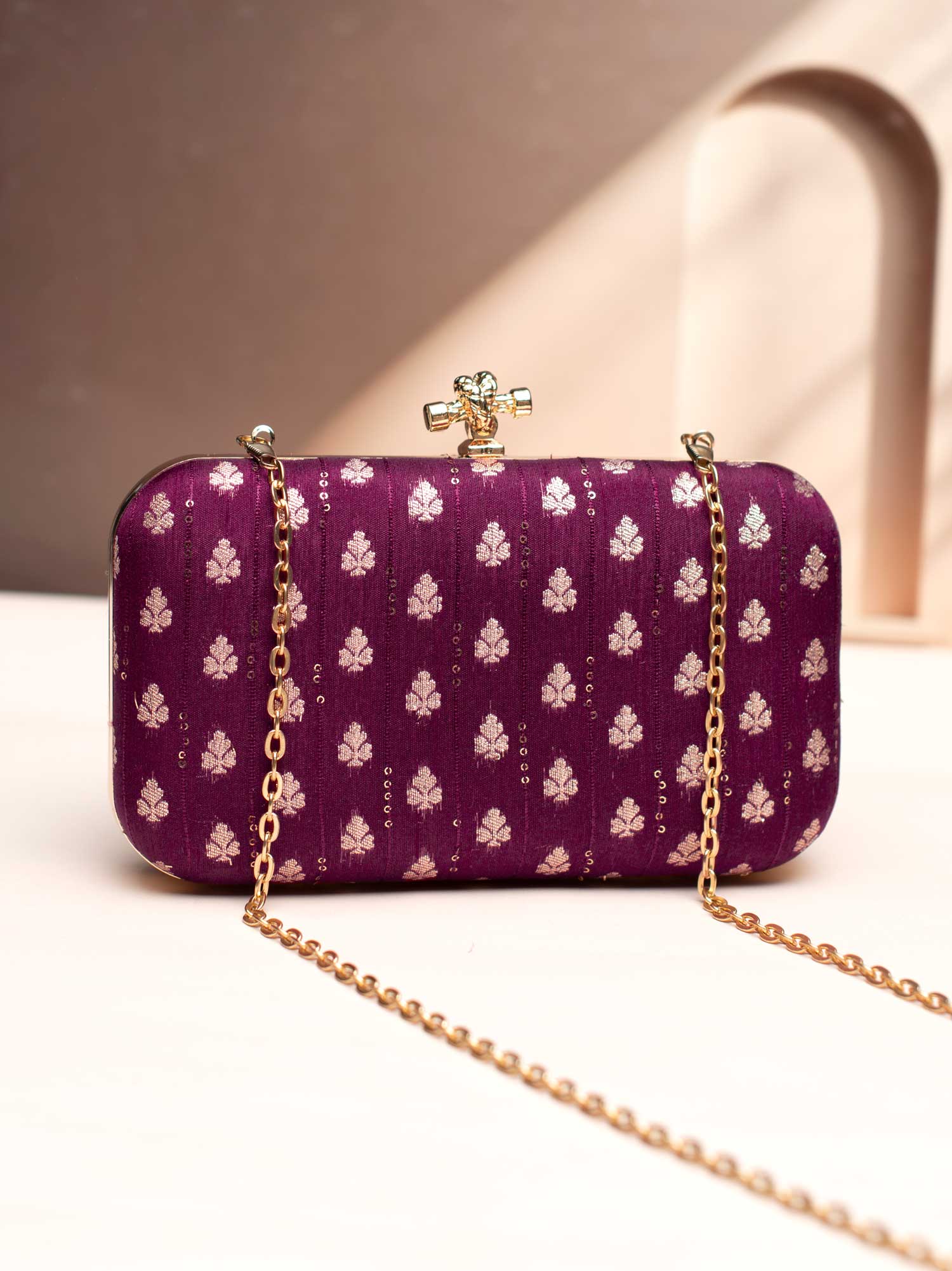 Artklim Burgundy Bloom Golden Chain Clutch