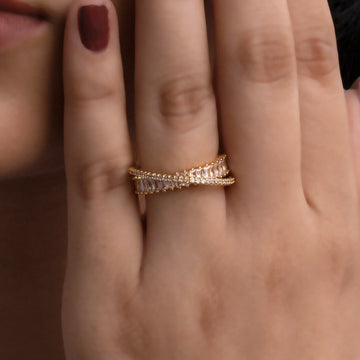 Artklim Stunning Gold Plated Double Layer Designer Ring