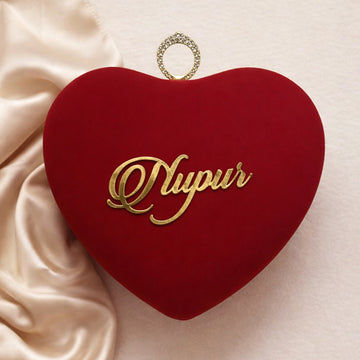 Artklim Red Heart-Shaped Velvet Name Customized Clutch