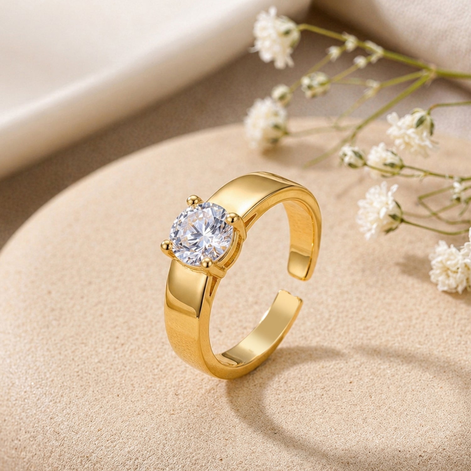 Artklim Gold-Plated Classic Solitaire Adjustable Anti-Tarnish Ring