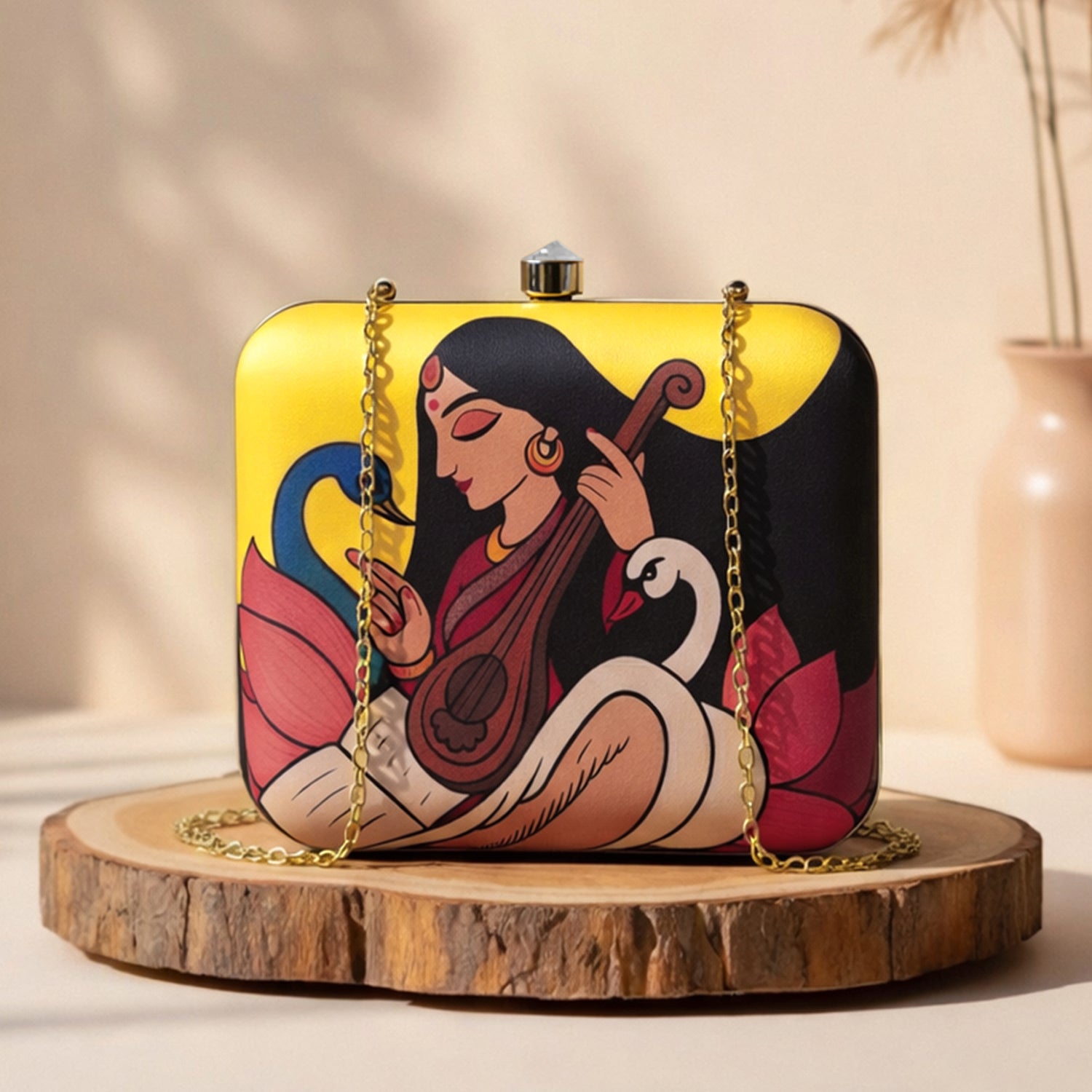 Artklim Maa Saraswati With Veena Printed Clutch