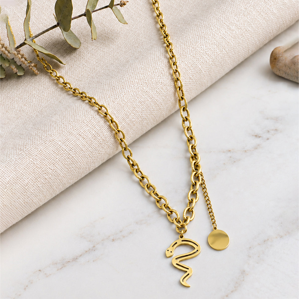 Artklim Golden Snake Charm Layered Chain Anti-Tarnish Pendant Necklace
