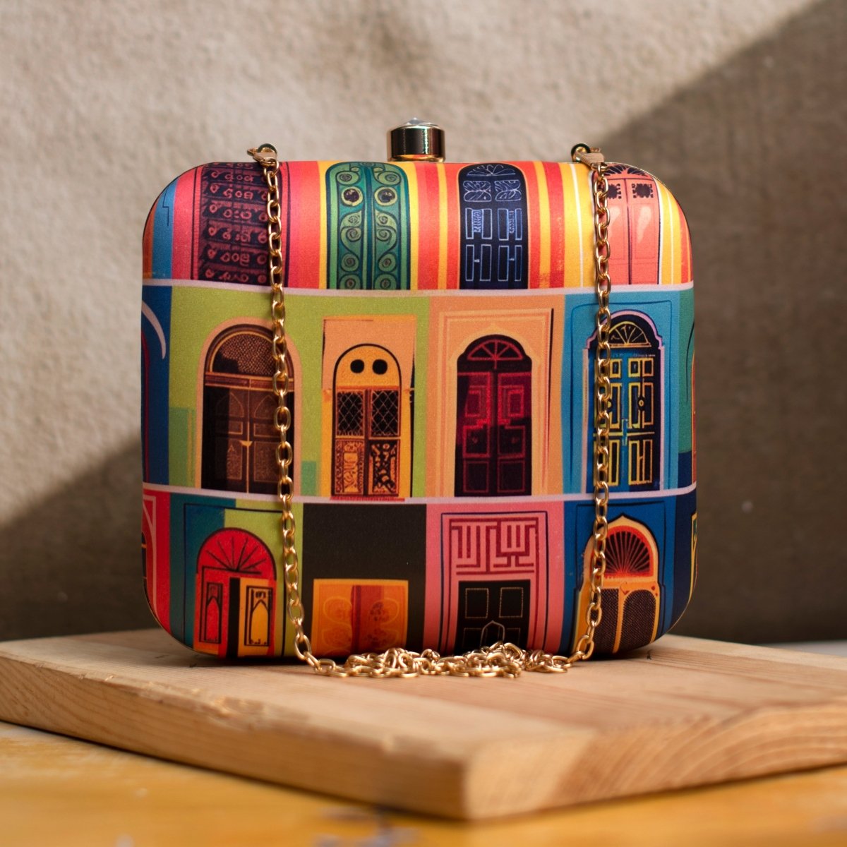 Multicolor Mughal Doors Printed Clutch
