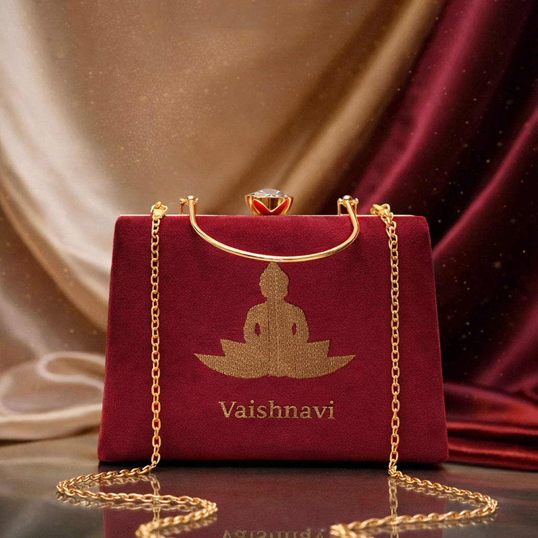 Artklim Buddha Embroidery Name Customized Clutch