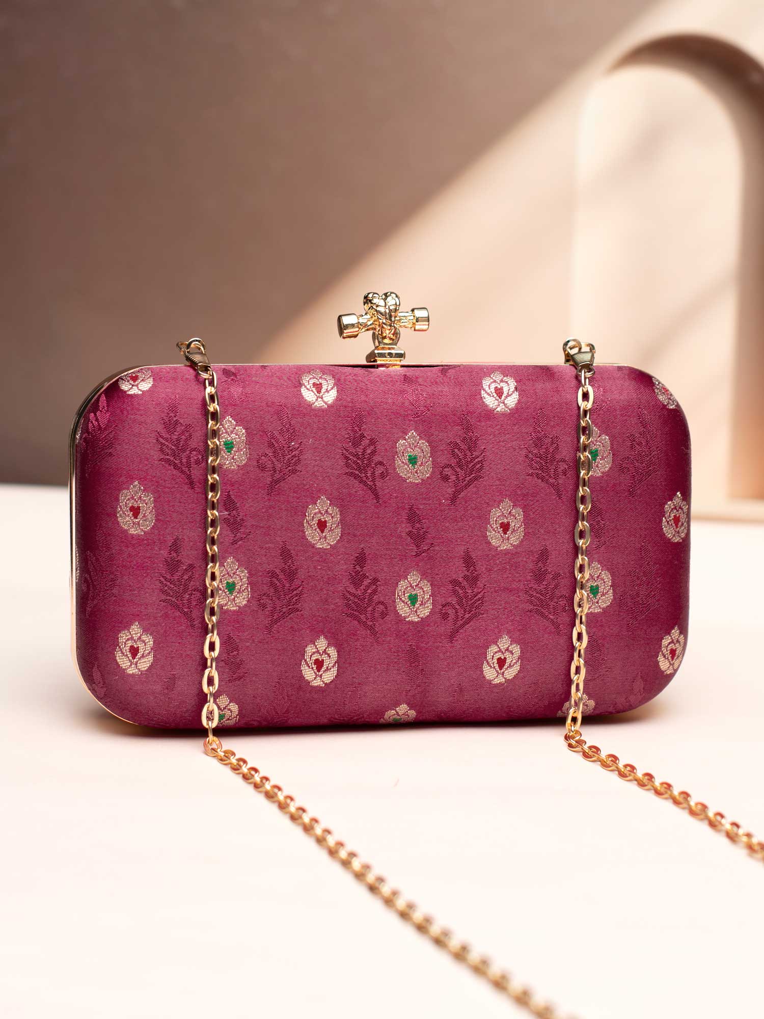 Artklim Ruby Blossom Golden Chain Clutch