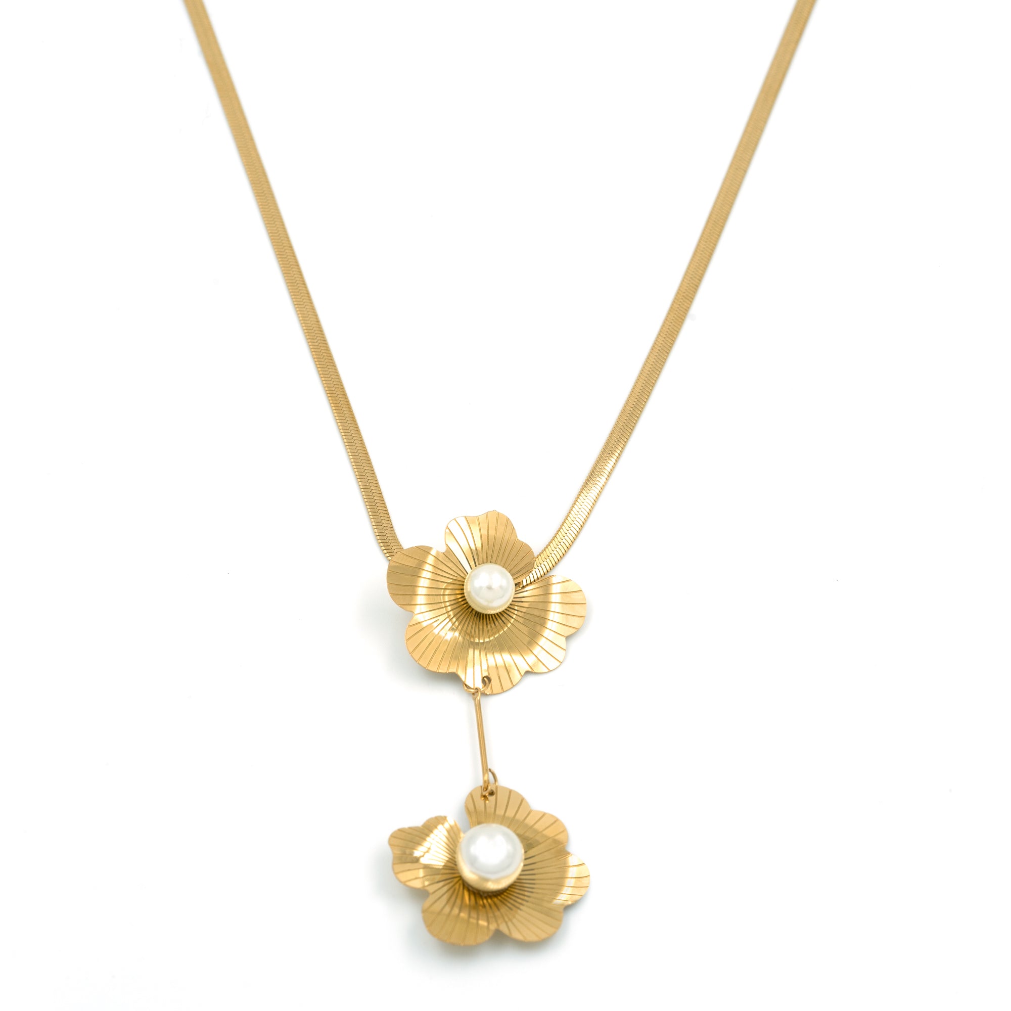 Artklim Golden Bloom Pearl Pendant Necklace