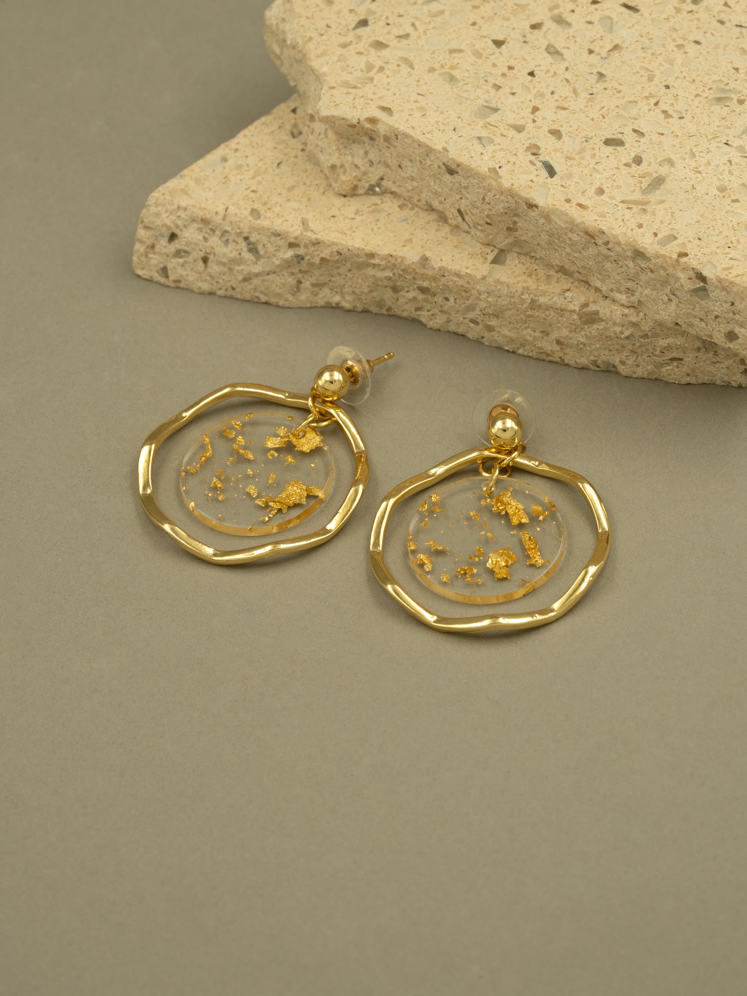 Artklim Gold Flake Round Anti Tarnish Earrings