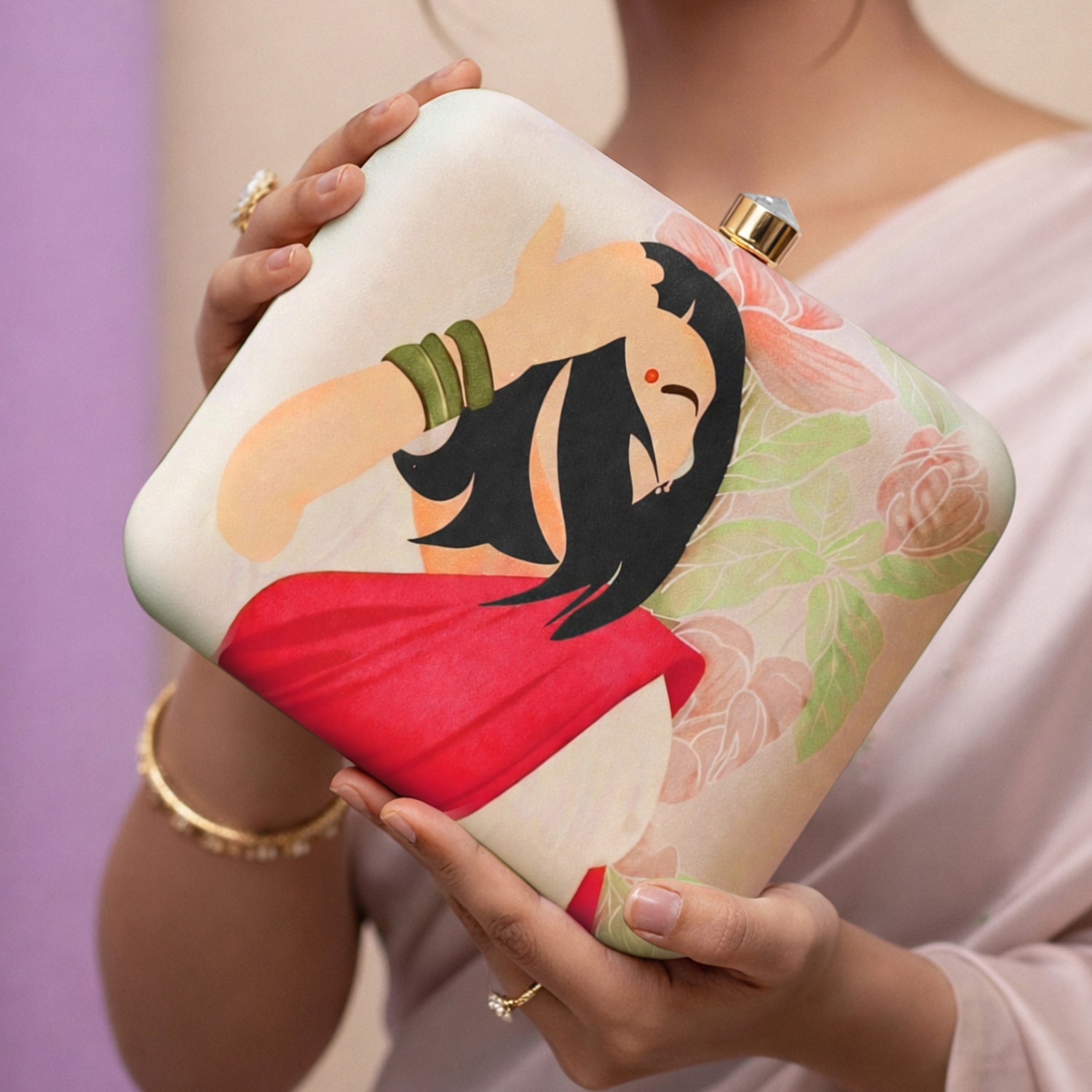 Artklim Red Saree Indian Women Printed Clutch