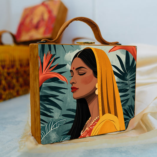 Indian Woman Portrait Printed Suitcase Style Clutch