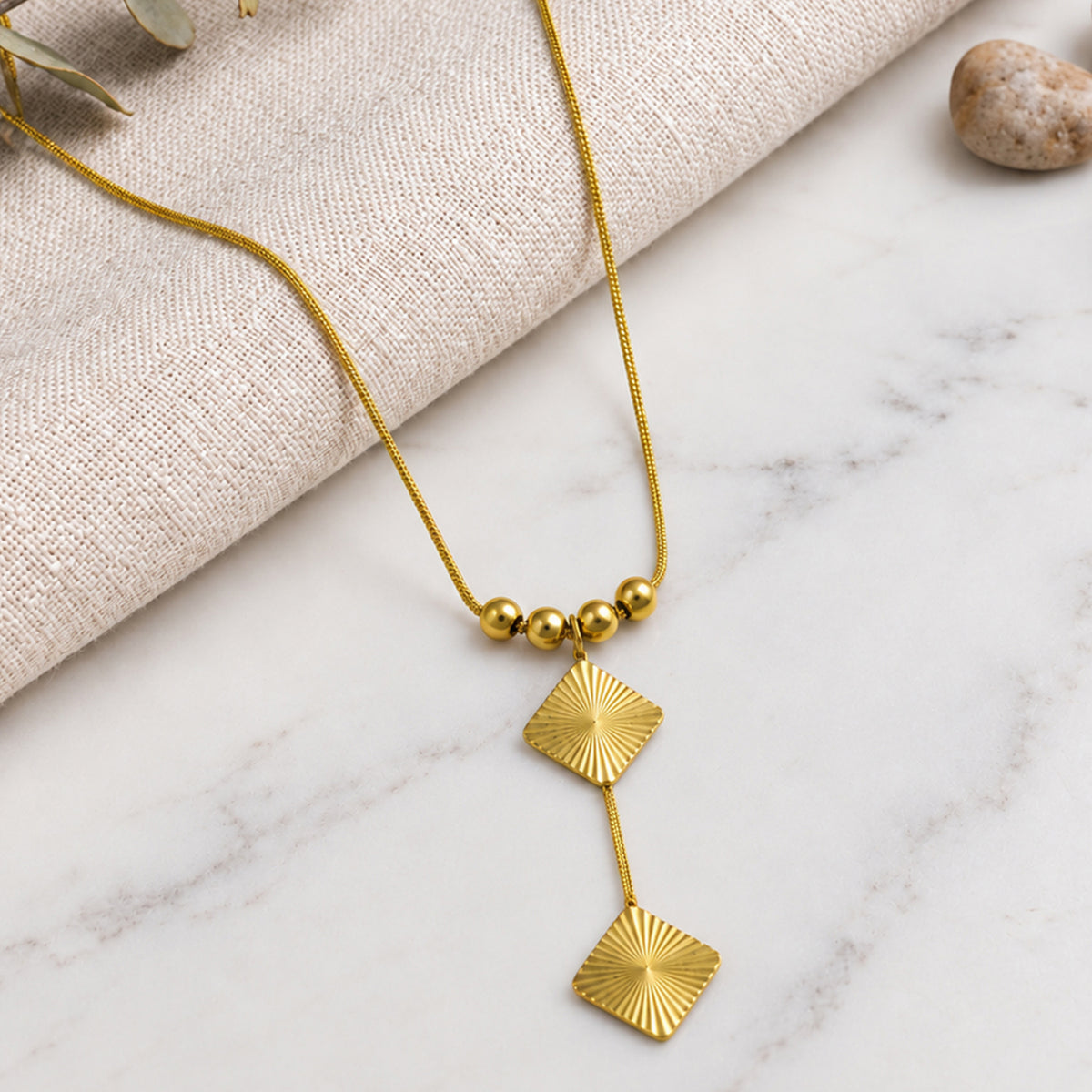 Artklim Golden Geometric Double Drop Pendant Anti-Tarnish Pendant Necklace