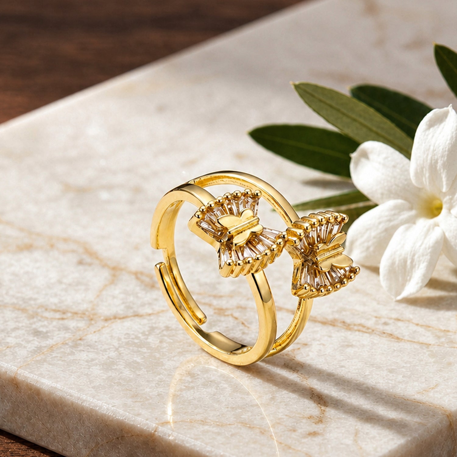 Artklim Double Butterfly Gold-Plated Adjustable Anti-Tarnish Ring