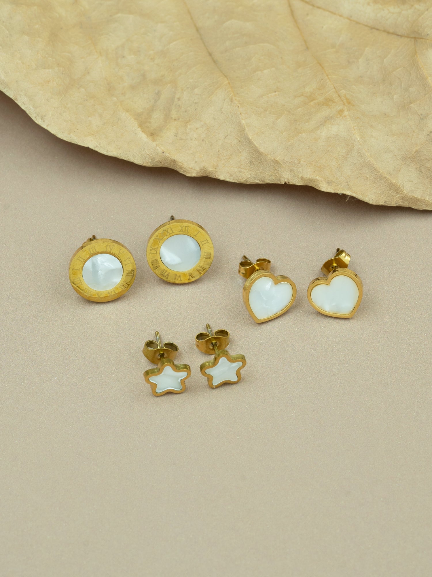 Artklim Golden-Plated MOP Earrings Set of 3