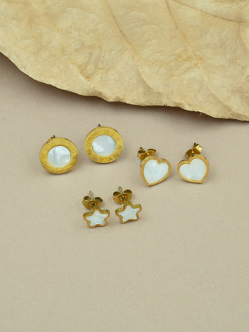 Artklim Golden-Plated MOP Earrings Set of 3