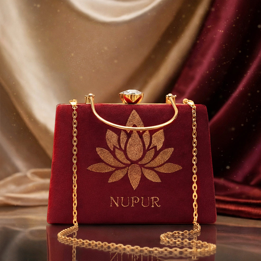 Artklim Lotus Embroidery Name Customized Clutch