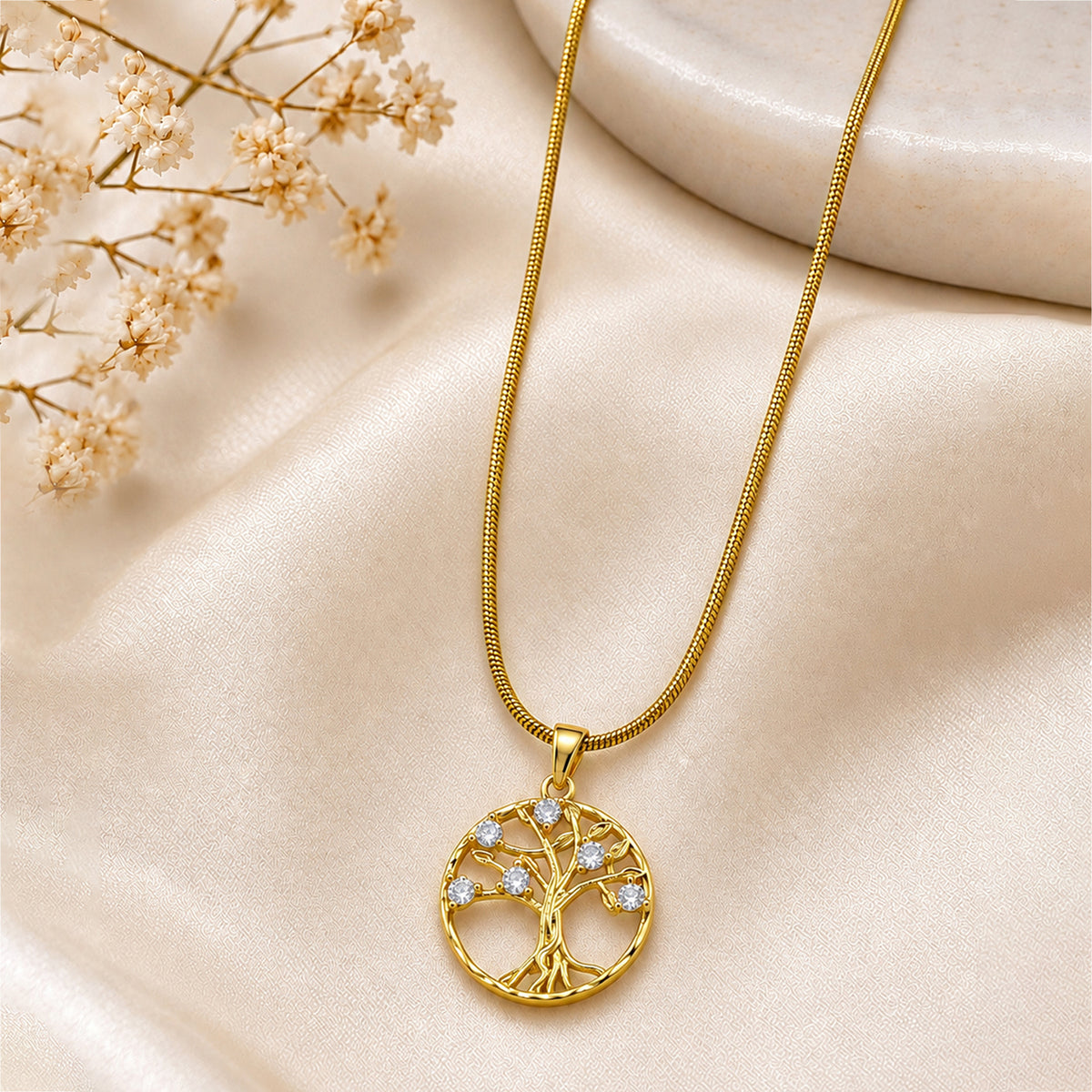 Artklim Elegant Tree of Life Crystal Cut Anti-Tarnish Pendant Necklace