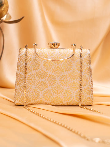 Artklim Ivory-Gold Bold Blossom Jacquard Evening Bag