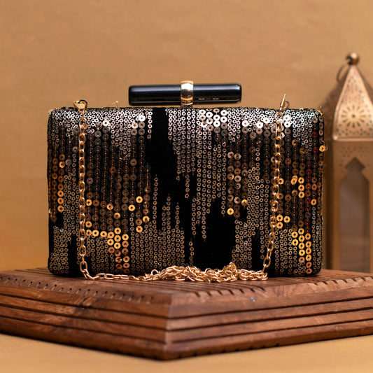 Stylish Black Sequins Embroidery Clutch