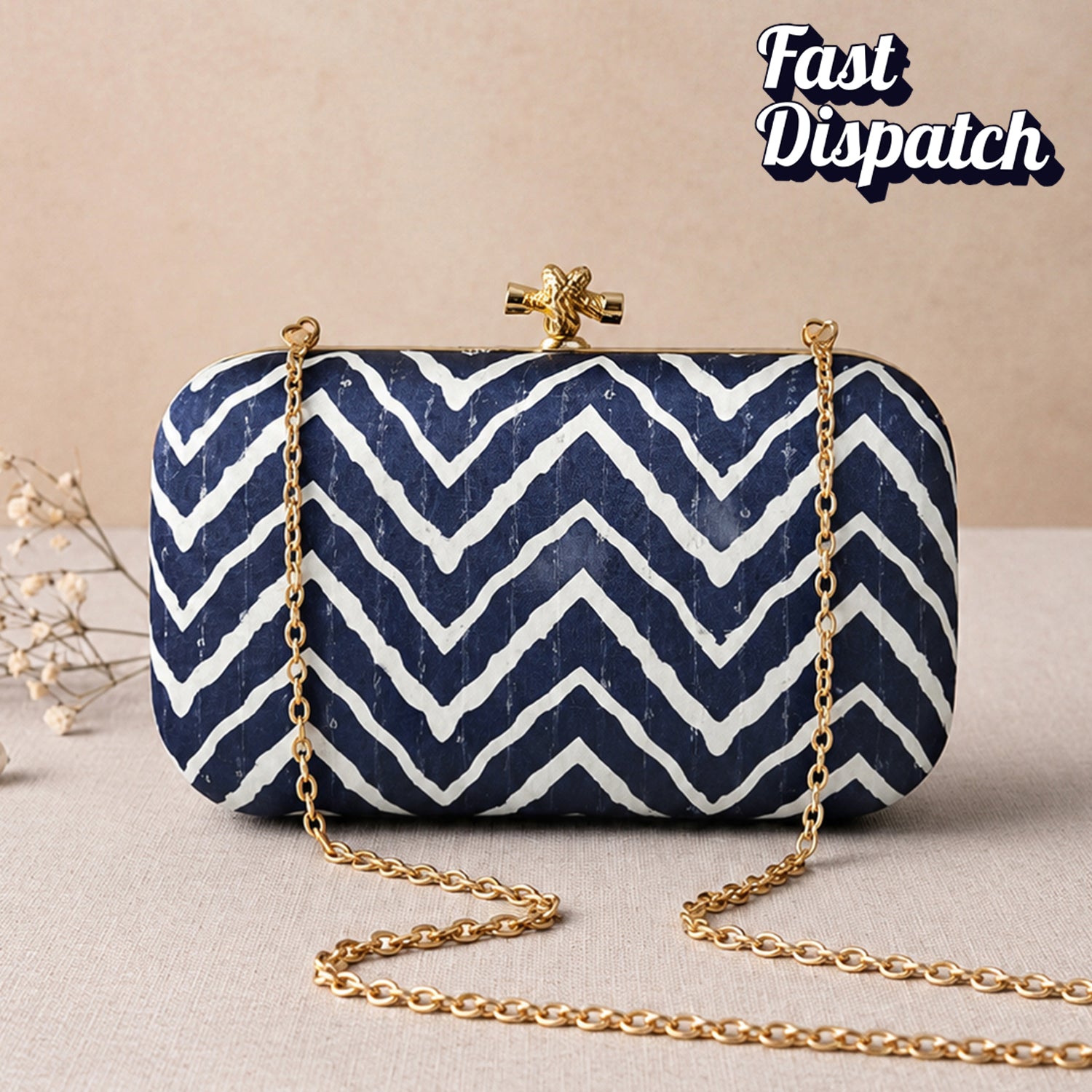 Artklim Elegant Navy Patterned Party Clutch