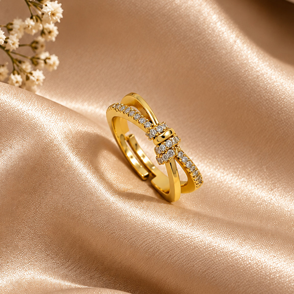 Artklim Elegant Crystal Bow Gold-Tone Statement Anti-Tarnish Ring