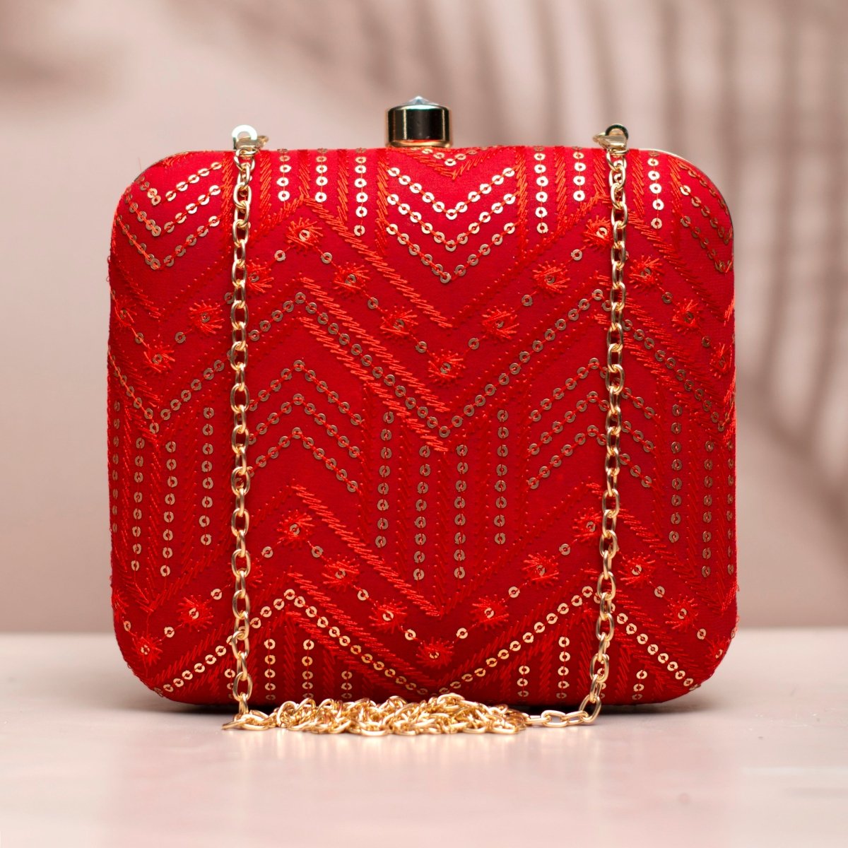 Red Zigzag Sequins Party Clutch