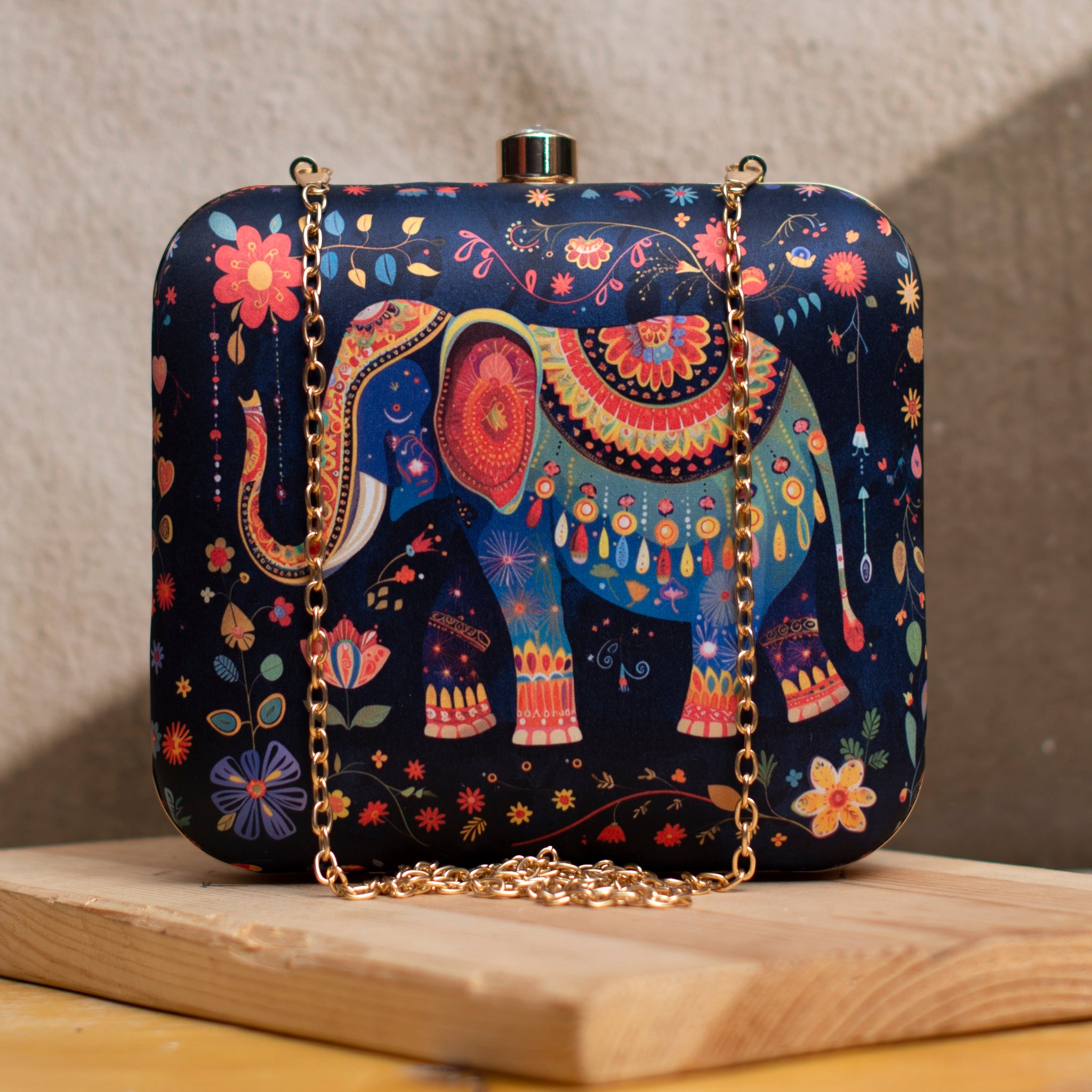 Multicolor Elephant Printed Clutch