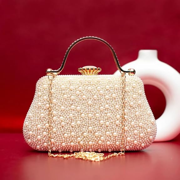Artklim Pearl Embellished Elegant Clutch Bag